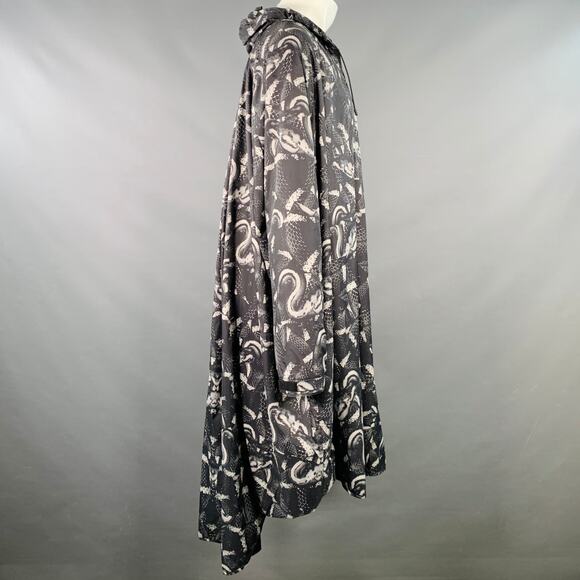 MARCELO BURLON Size M Black Grey Snake Polyamide Oversized Hooded Raincoat - Picture 3 of 8